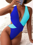 Scrunch Deep V Cross Backless One Piece blue / S