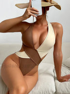 Scrunch Deep V Cross Backless One Piece Coffee / S