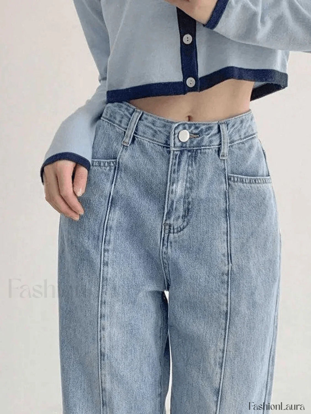 Seam Detail Washed Boyfriend Jeans Jeans