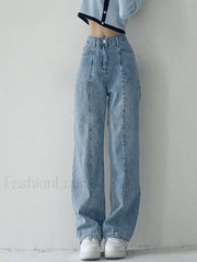 Seam Detail Washed Boyfriend Jeans Blue / S Jeans