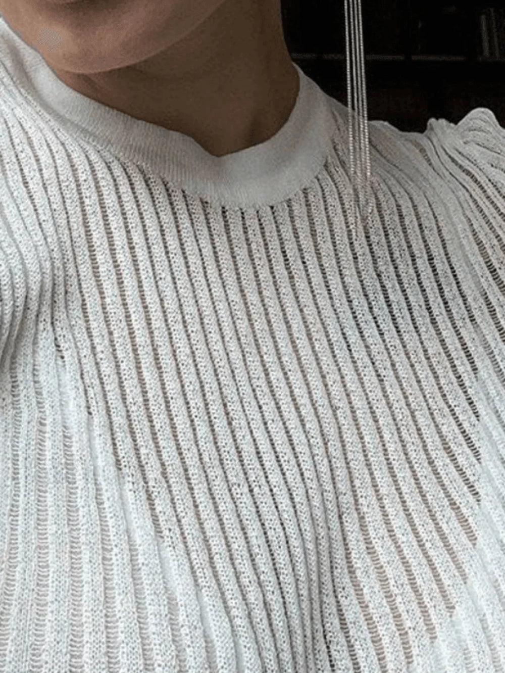 See Through Long Sleeve Ribbed Knit Top Sweaters