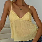 See Through Spaghetti Crop Top Yellow / S