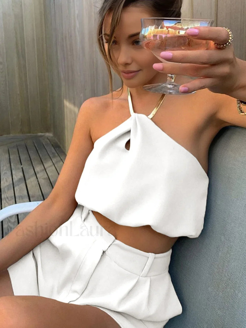 Semi Sheer Halter Crop Sleeveless Top White / XS Tank Tops & Camis