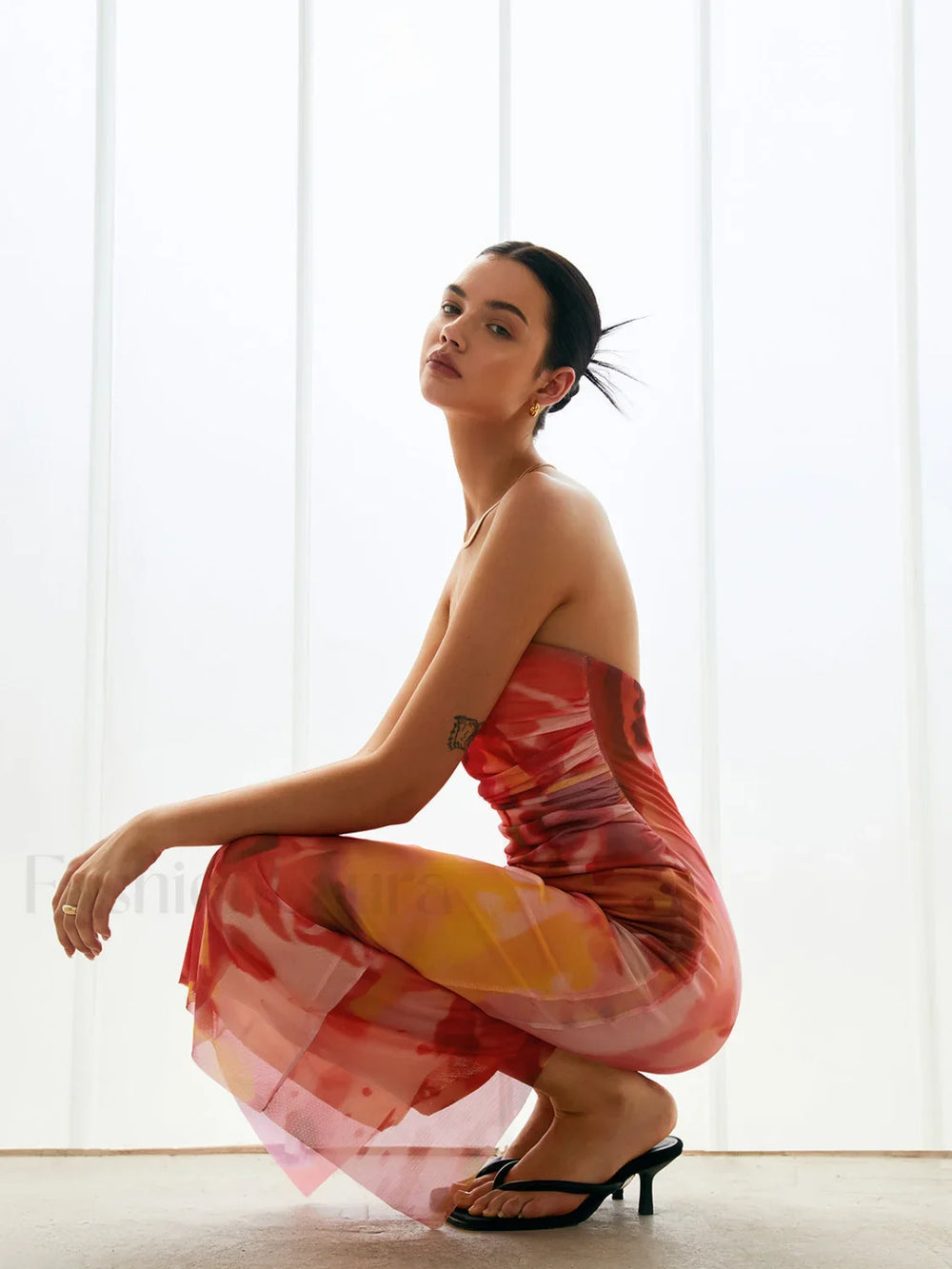 Semi Sheer Mesh Midi Tube Dress Dresses