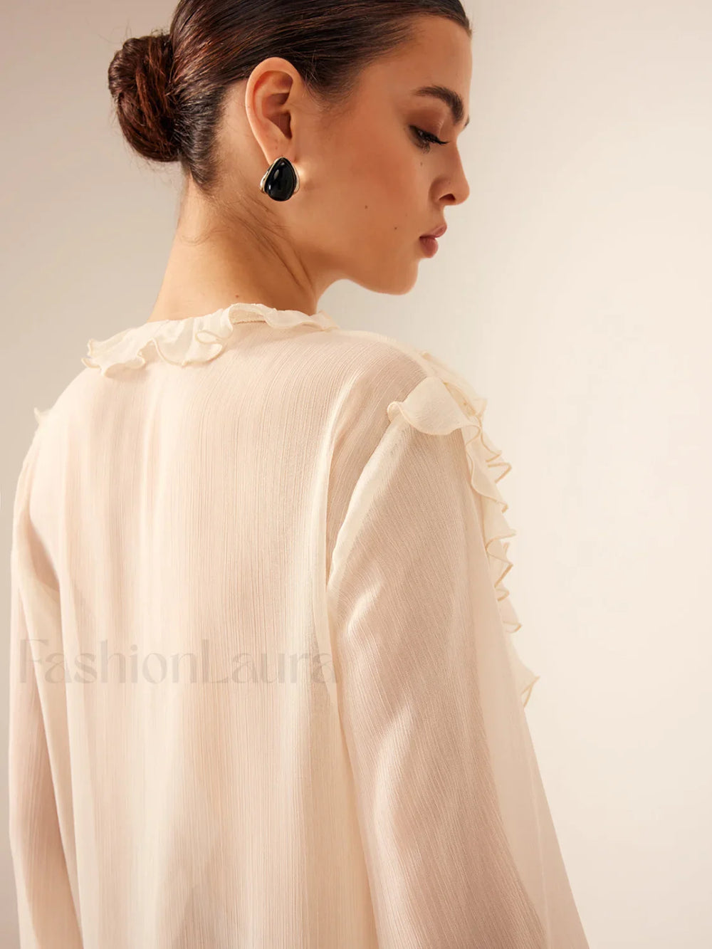Semi Sheer Ruffle Chiffon Breasted Blouse Blouses