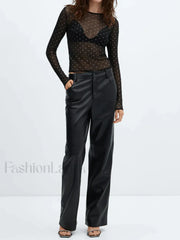 Semi sheer Sequined Polka Dot Modern Long Sleeve Mesh Shirt T Shirts