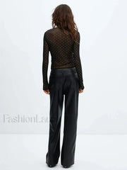 Semi sheer Sequined Polka Dot Modern Long Sleeve Mesh Shirt T Shirts