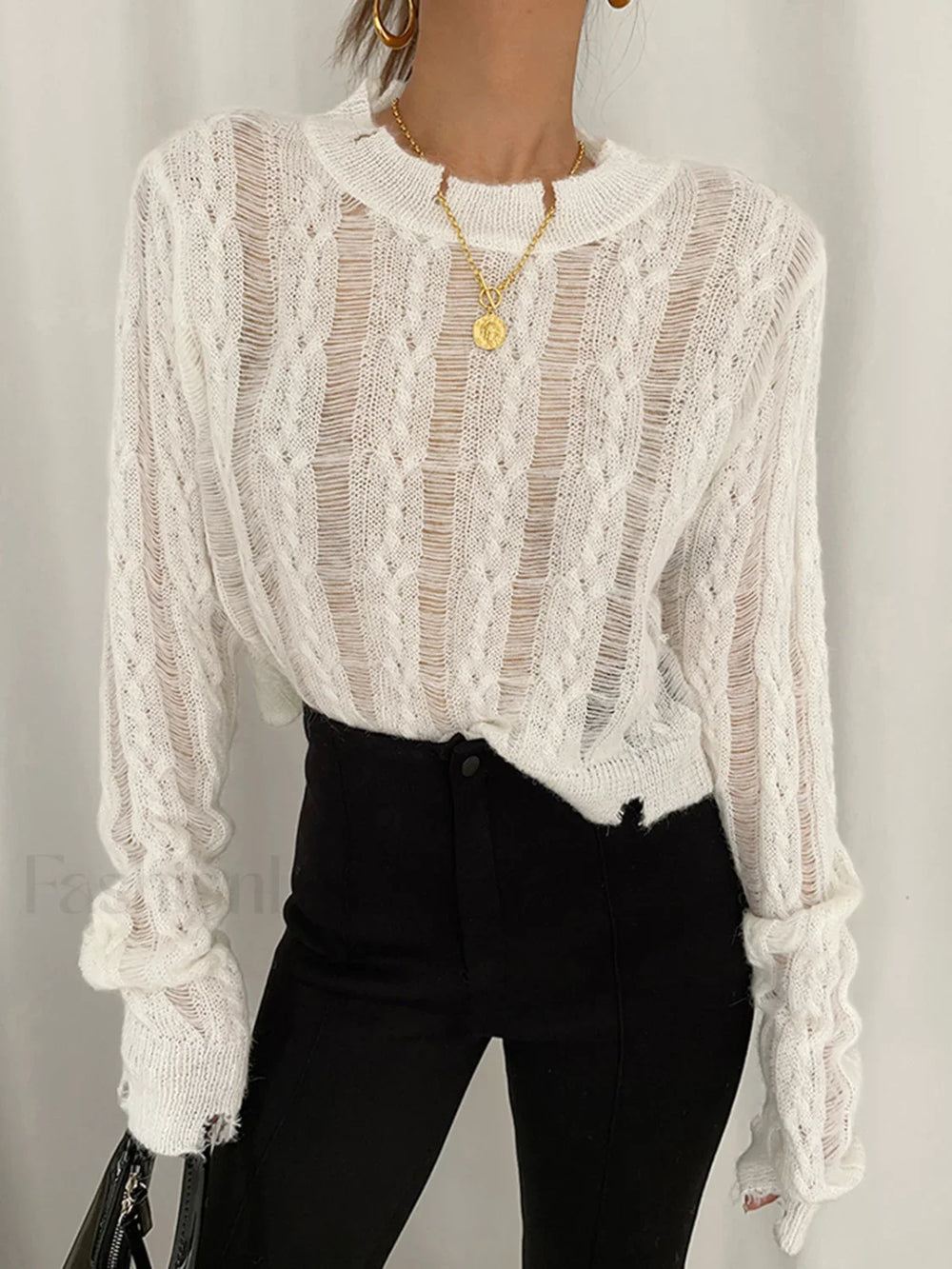 Semi Sheer Snowflake Crochet Knit Shirt Knit Tops