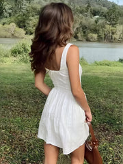 Semi Sheer Solid Square Neckline Short Dress Dresses