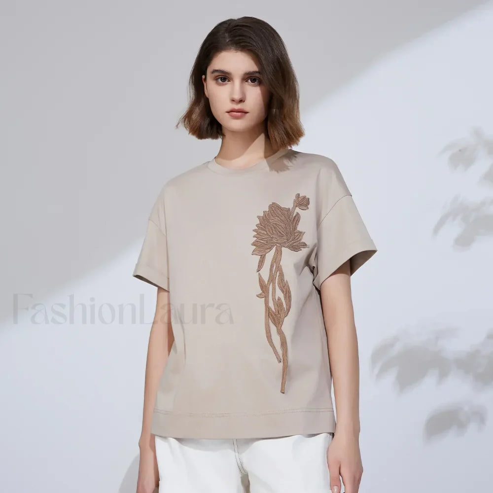 Sequin Cotton Lyocell Slim T Shirt