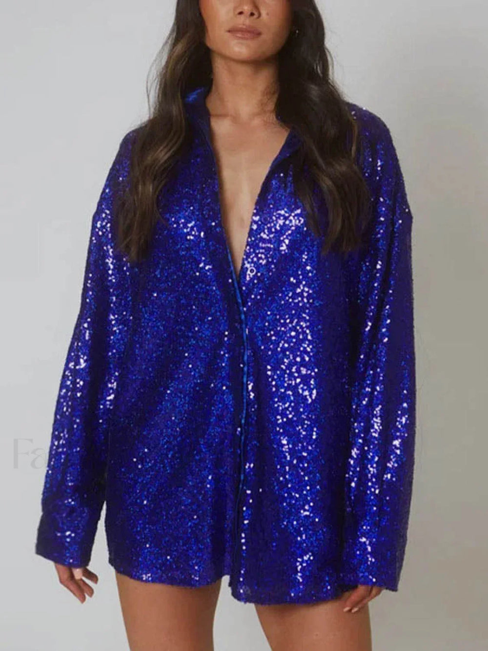 Sequin Long Sleeve Shirt Party Mini Dress Blue / S Mini Dresses