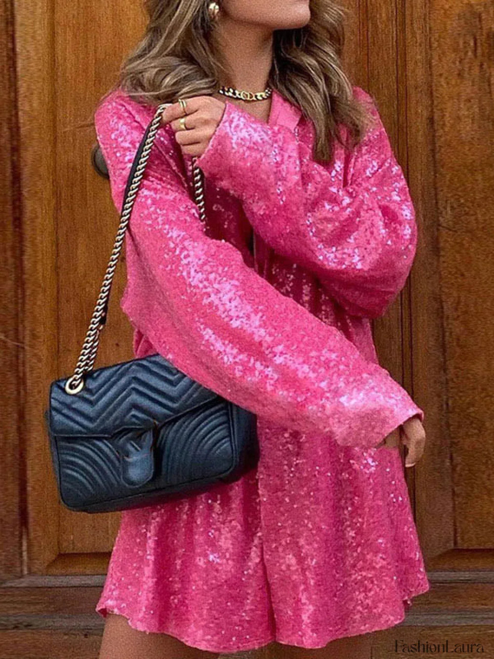 Sequin Long Sleeve Shirt Party Mini Dress Mini Dresses