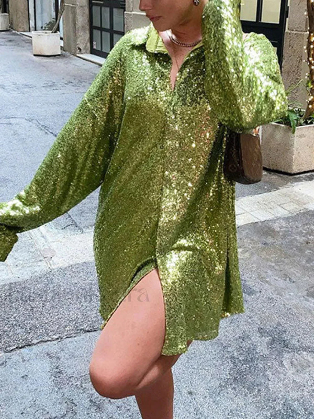 Sequin Long Sleeve Shirt Party Mini Dress Mini Dresses