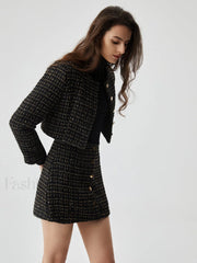 Sequined Button Graceful Short Blazer Blazers