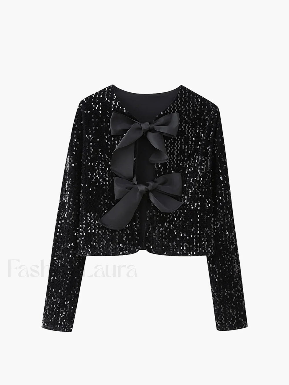 Sequined Velvet Bowknot Decor Jacket Black / XS Jackets