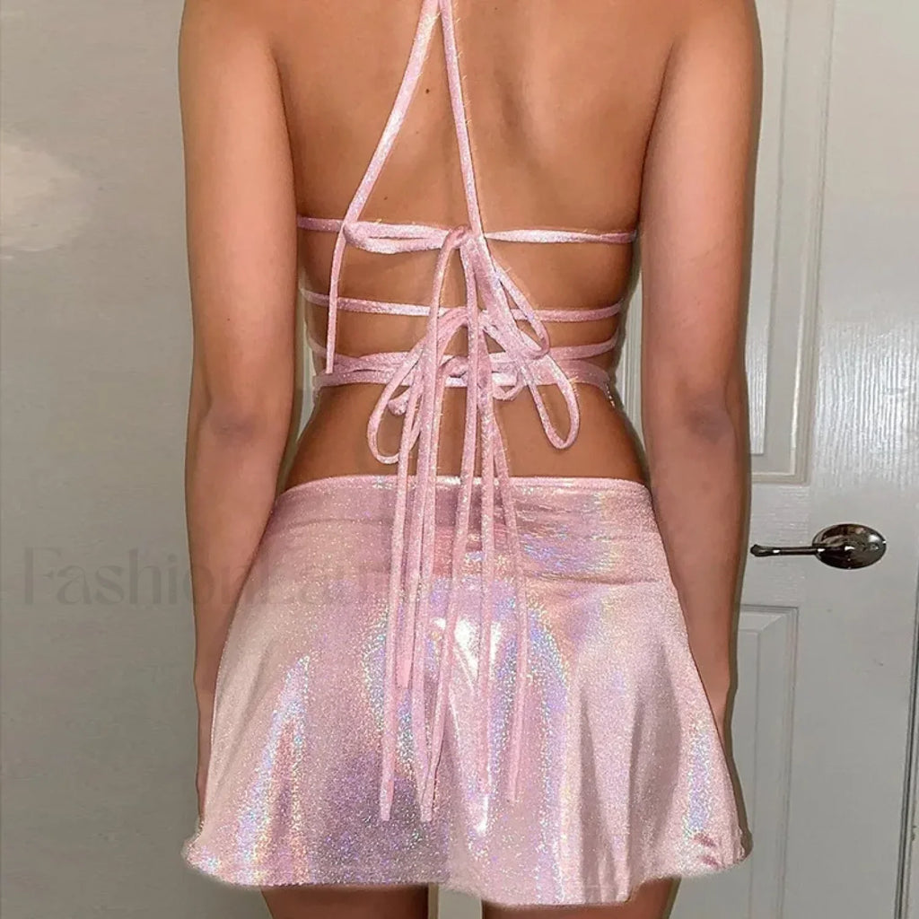 Sequins Halter Backless Mini Dress