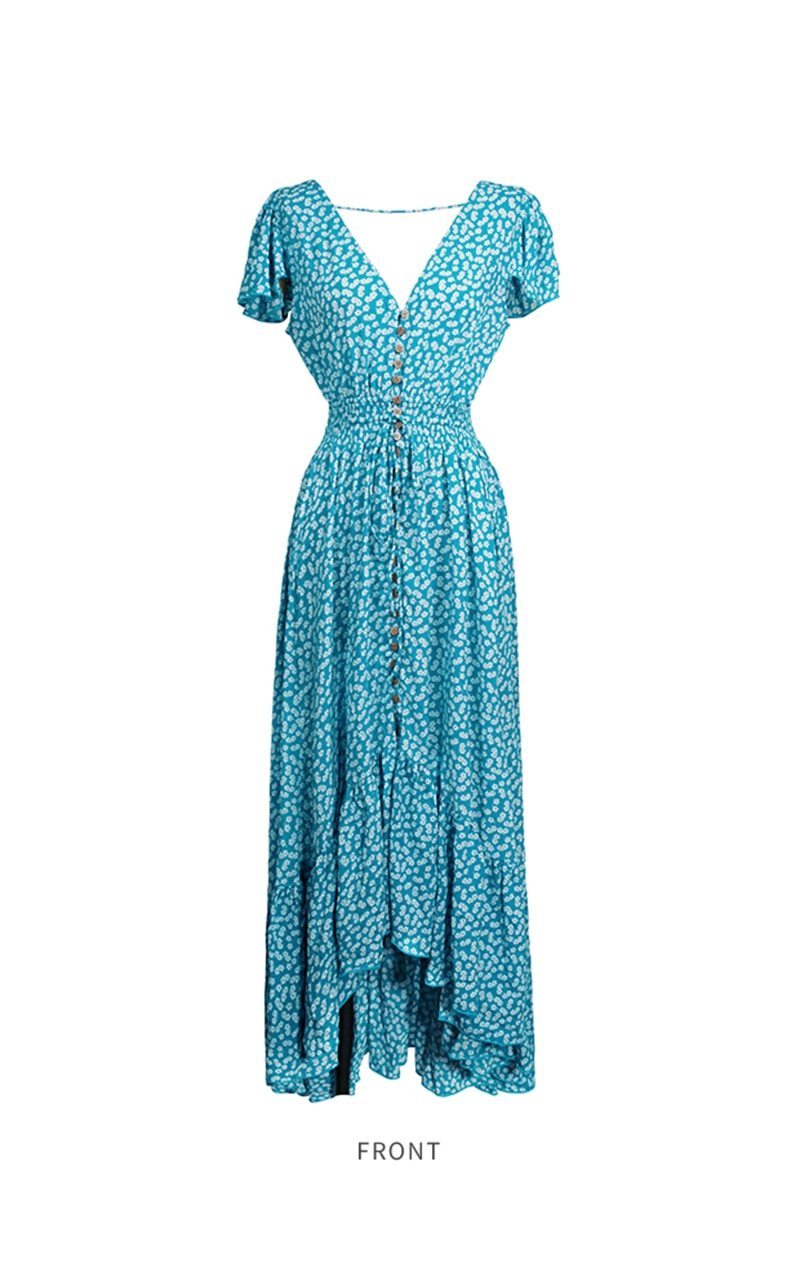 JuliaFashion - Sexy Backless Blue Maxi Dress