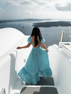 JuliaFashion - Sexy Backless Blue Maxi Dress