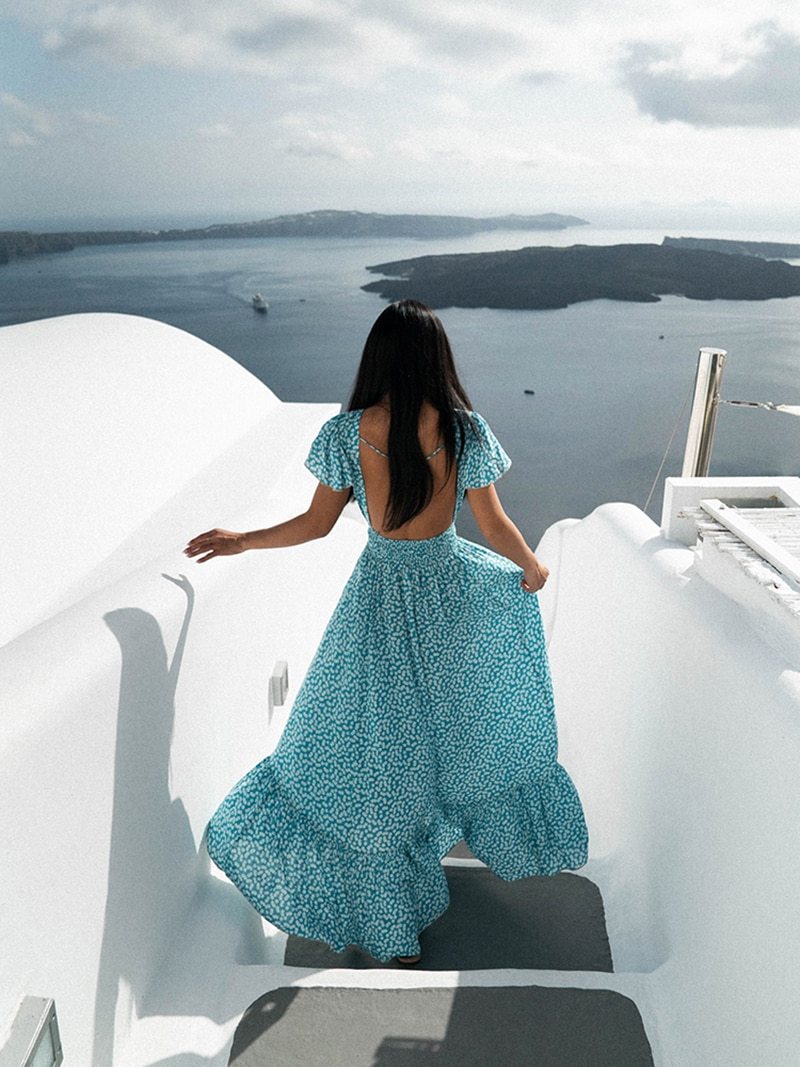 JuliaFashion - Sexy Backless Blue Maxi Dress