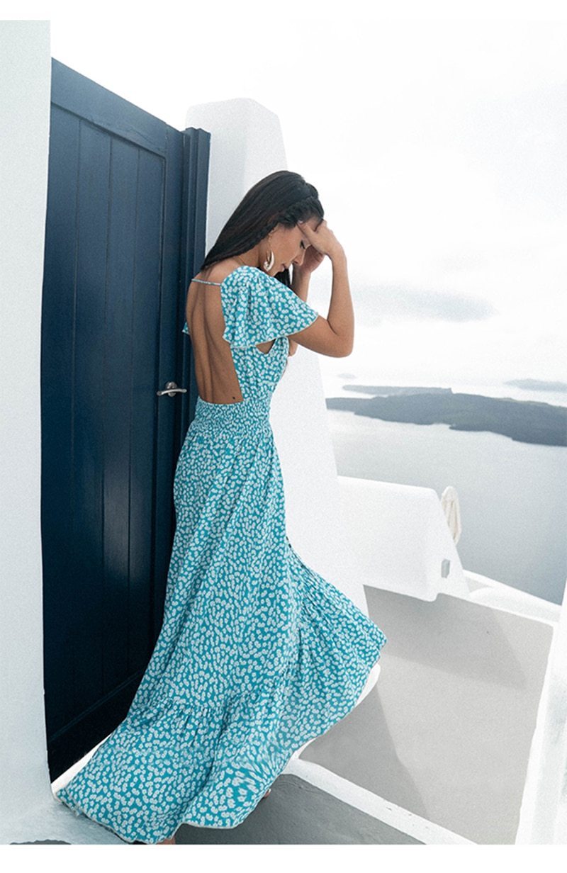 JuliaFashion - Sexy Backless Blue Maxi Dress