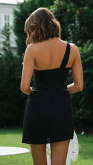 Sexy Backless Dress for Summer Women’s 2024 New Slant Neck Zipper Solid High Waist Lace up Irregular Hem Mini Dress