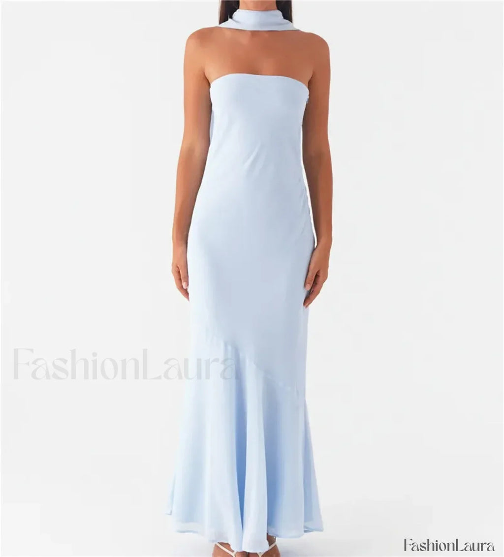 Sexy Backless Mesh Floral Dress blue / S