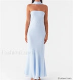 Sexy Backless Mesh Floral Dress blue / S