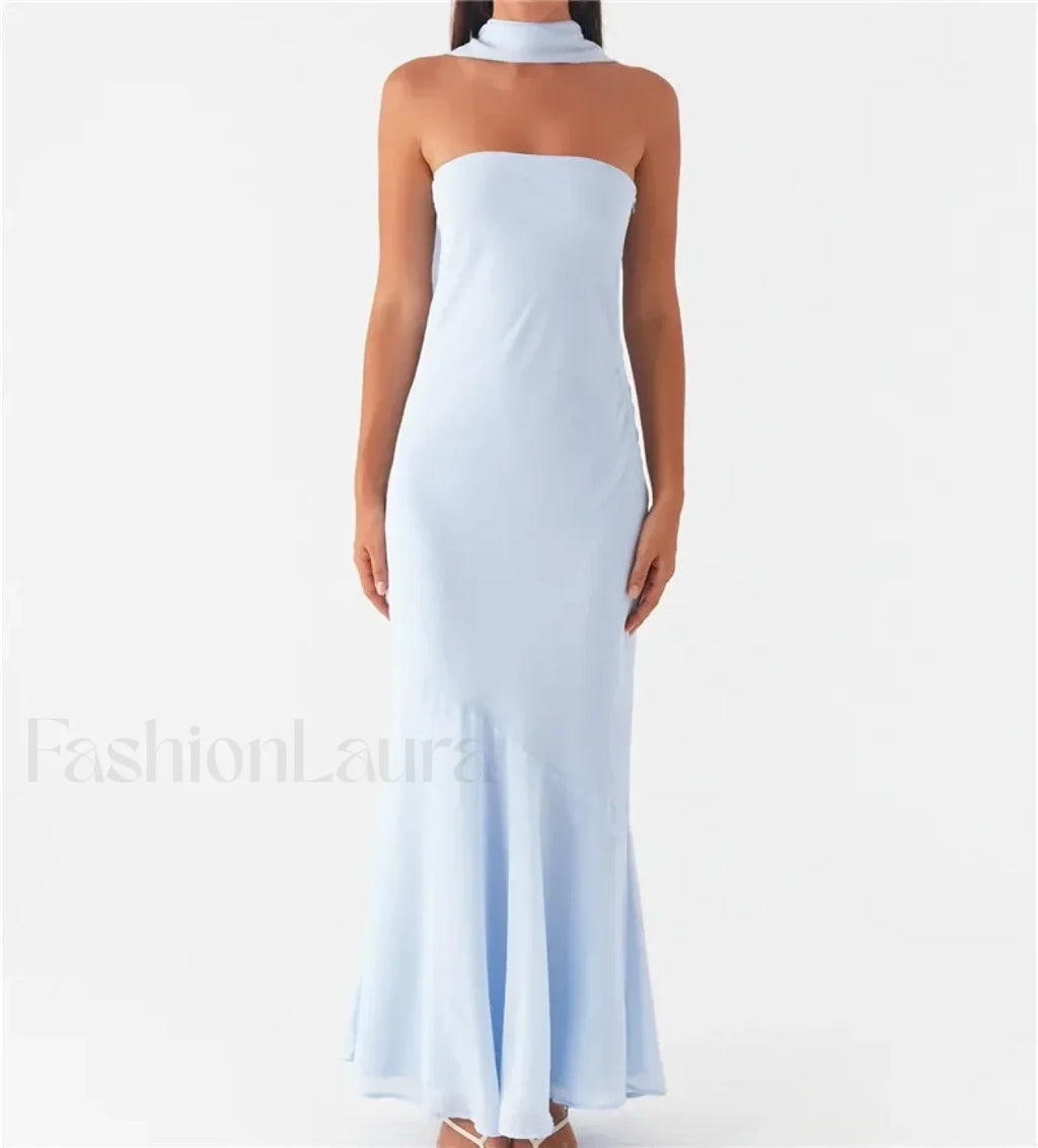 Sexy Backless Mesh Floral Dress blue / S