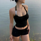 Sexy Backless Simple Halter Tank Crop Top