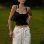 Sexy Backless Simple Halter Tank Crop Top Black / S