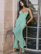 Sexy Backless Tassel Lace Floral Dress Green / XS