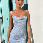 Sexy Floral Print Spaghetti Strap Backless Bodycon Floral Dress