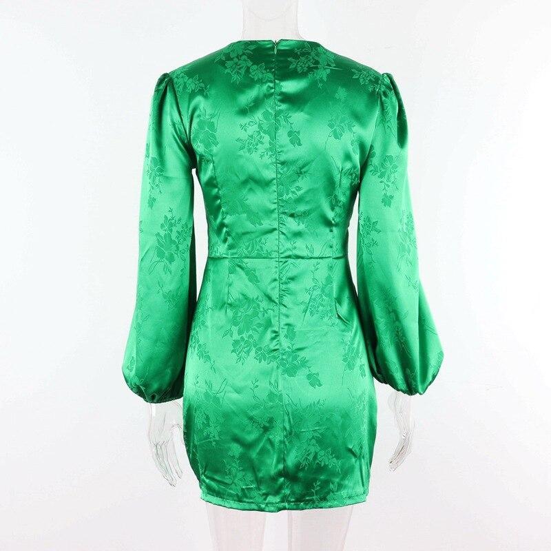 JuliaFashion - Sexy Lantern Sleeve Green Mini Dress