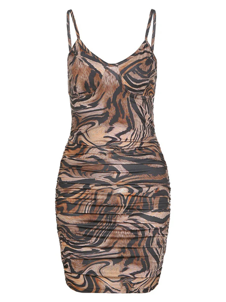 Julia Fashion - Sexy Low-cut V-neck Printed Graphic Vintage Sling Club Party Mini Dress
