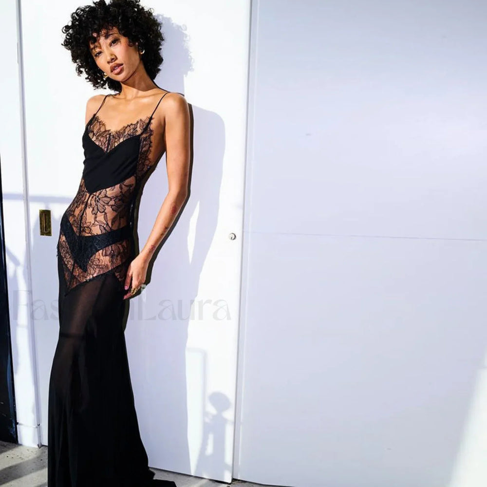 Sexy Perspective High Waist Slim Fit Strappy Two Piece Maxi Dress