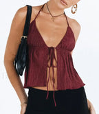 Sexy Sleeveless Backless Solid Color Bandage Crop Top red / S