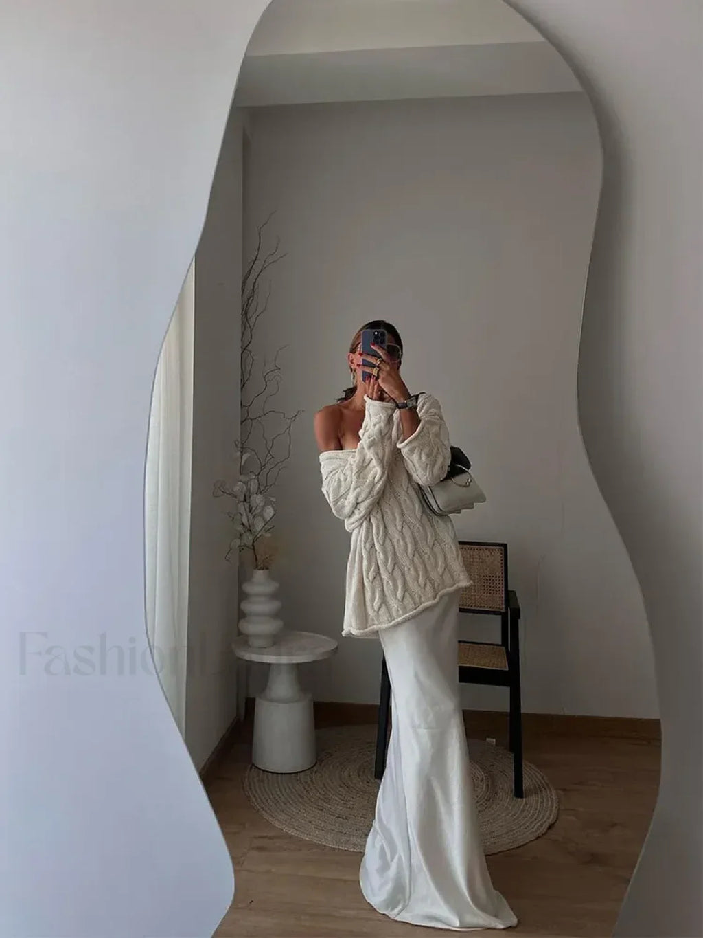 Sexy Solid Off Shoulder Deep V Neck Knitted Long Sleeve Women’s Pullover Sweater Sweaters L