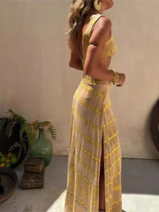 Sexy V Neck Backless Boho Dress