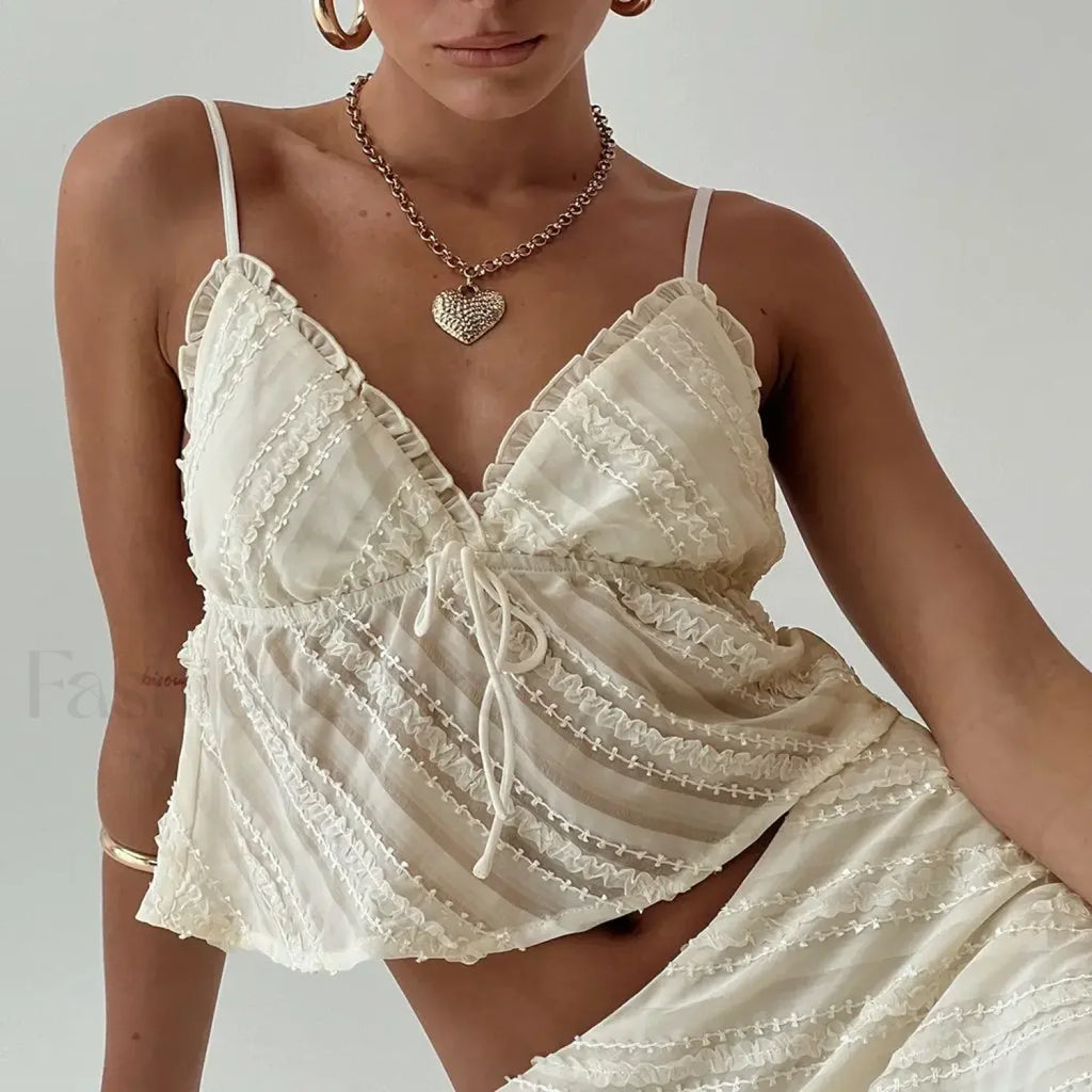 Sheer Beach Bow Tie Crop Top