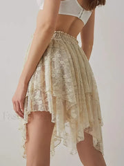Sheer Floral Lace Mini Skirt Ivory / S