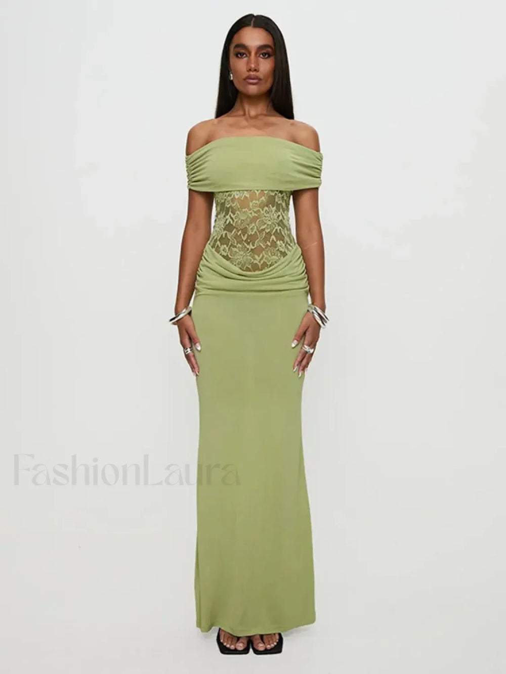 Sheer Green Strapless Maxi Dress