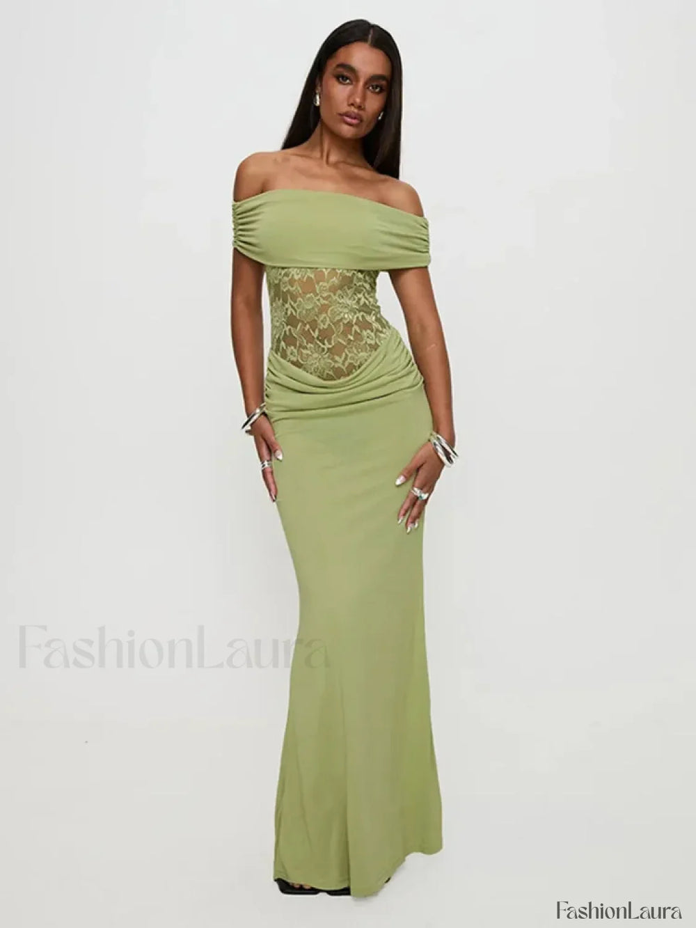 Sheer Green Strapless Maxi Dress Green / S