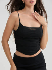 Sheer Lace Bustier Crop Top Black / S