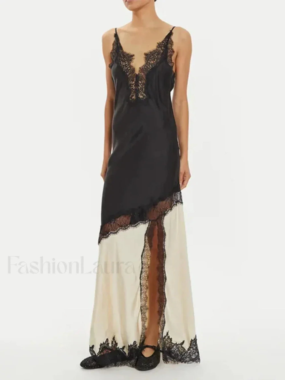 Sheer Lace Colorblock Maxi Dress