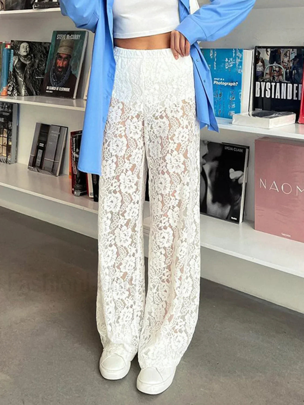 Sheer Lace Graceful Wide Leg Pants White / XS Pants