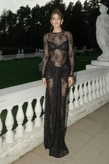 Sheer Lace Slim Fit Bodycon Maxi Dress Black / S