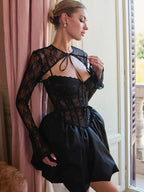 Sheer Lace Two Piece Mini Dress Black / S