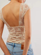 Sheer Mesh Backless Floral Lace Slim Fit Aesthetic Crop Top