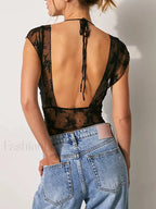 Sheer Mesh Backless Floral Lace Slim Fit Aesthetic Crop Top