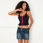 Sheer Mesh Lace Trim Crop Top